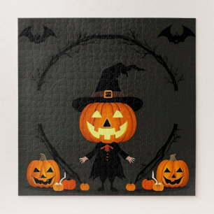 Zauberhafte Halloween-Szene mit Kürbis Puzzle