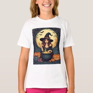 Zauberhafte Hexe mit Spinnen und Kürbis T-Shirt