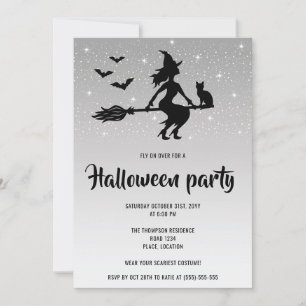 Zauberhafte Hexe Silber und Schwarz Halloween-Part Einladung