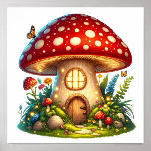 Zauberhafte Hütte des Mushroom House Poster