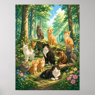 Zauberhafte Katzen in einem verzauberten Wald Poster