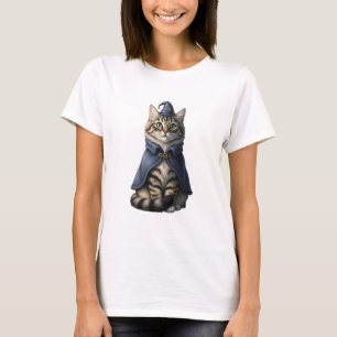 Zauberhafte Katzenillustration als Hexenmeister T-Shirt