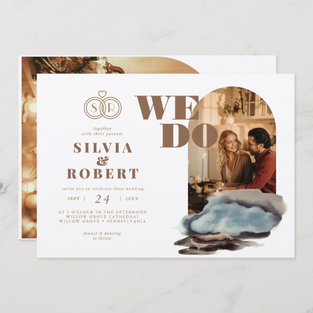 Zauberhafte, kurvige 2 Fotos Kunstlandschaft Hochz Einladung (Vorne/Hinten)