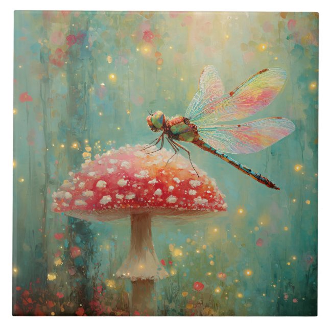 Zauberhafte Libelle auf einem Pilz Fliese (Vorderseite)