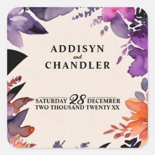 Zauberhafte Lila Hochzeit + Orangefarbenes Hallowe Quadratischer Aufkleber