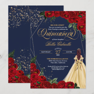 Zauberhafte Märchen Rote Rose Prinzessin Quinceañe Einladung