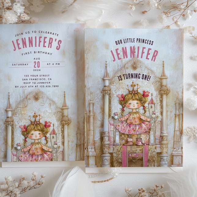 Zauberhafte Märchenprinzessin zum ersten Geburtsta Einladung (Von Creator hochgeladen)