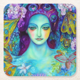 Zauberhafte Milchkönigin mit Schmetterlingen Rechteckiger Pappuntersetzer