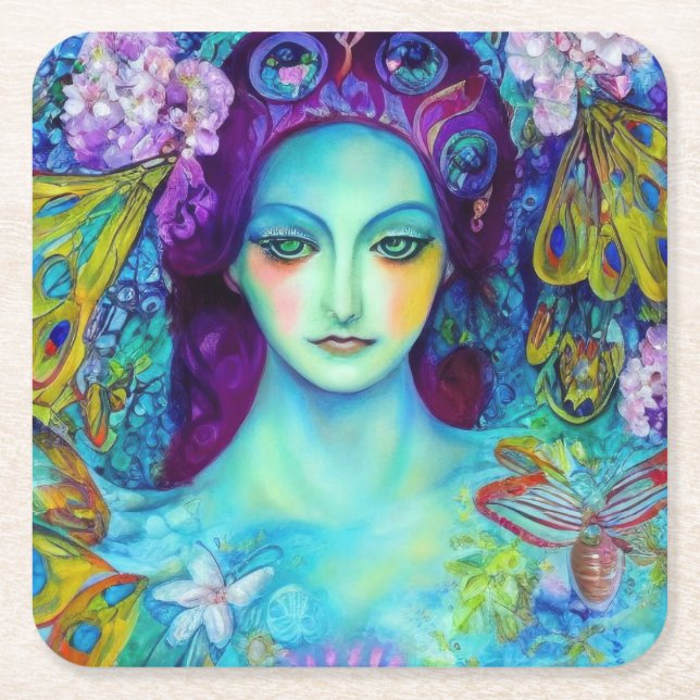 Zauberhafte Milchkönigin mit Schmetterlingen Rechteckiger Pappuntersetzer (Vorderseite)