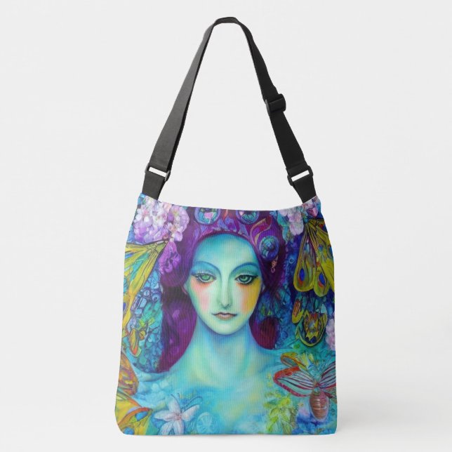 Zauberhafte Milchkönigin mit Schmetterlingen Tragetaschen Mit Langen Trägern (Vorderseite)