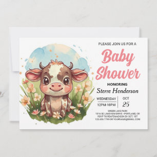 Zauberhafte moderne Barnyard Kuh Baby Showe Einladung