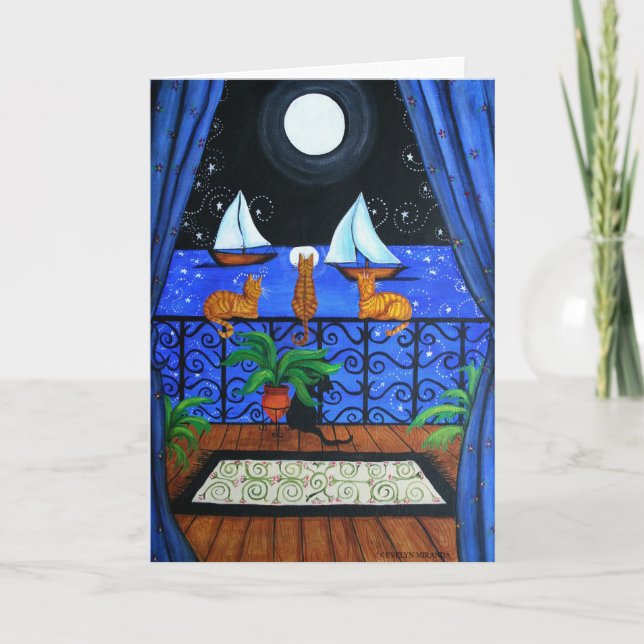 Zauberhafte Nachtmagie der Katzen Karte (Vorderseite)