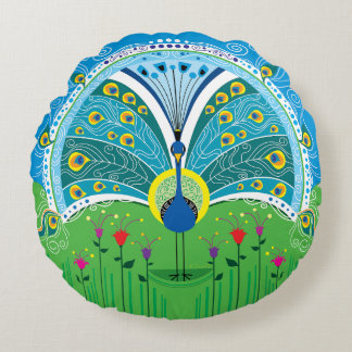 Zauberhafte Pfau-Symmetrie Rundes Kissen
