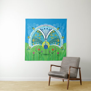 Zauberhafte Pfau-Symmetrie Wandteppich