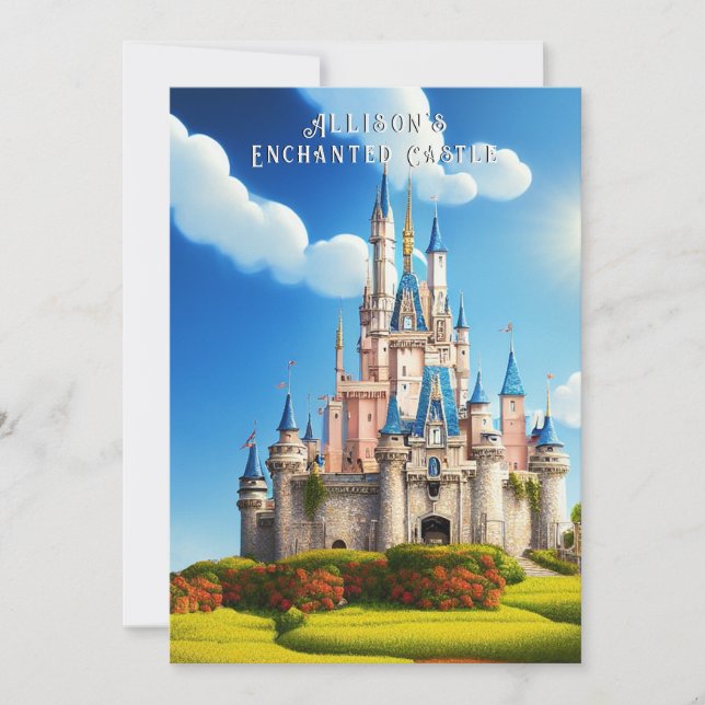 Zauberhafte Rosa und Blaue Burg Prinzessin Crown Einladung (Vorderseite)