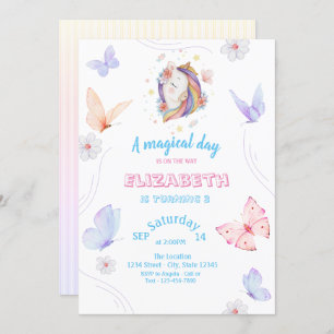 Zauberhafte Schmetterlinge gestreift Geburtstag Einladung