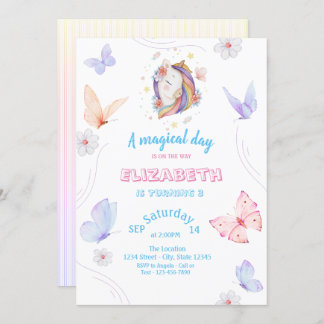 Zauberhafte Schmetterlinge gestreift Geburtstag Einladung