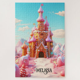 Zauberhafte süße Lila Pink-Lebkuchen-Häuser Puzzle