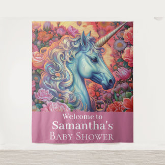 Zauberhafte Unicorn Babydusche im Hintergrund Wandteppich