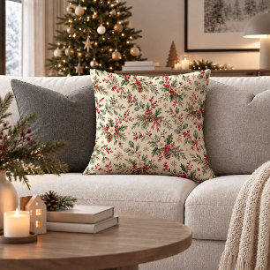 Zauberhafte Vintage-Weihnachts-Botanik-Decke Kissen