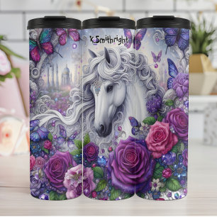 Zauberhafte violette Blumen aus dem Weißen Pferd S Thermosbecher