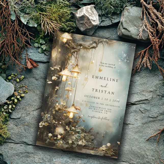 Zauberhafte Wälder mit glühenden Lanterns Hochzeit Einladung (Von Creator hochgeladen)