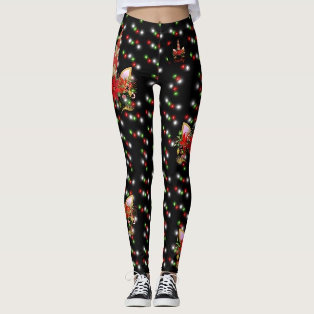 Zauberhafte Weihnachten Einhorn Gesicht Schwarz Ro Leggings (Vorderseite)