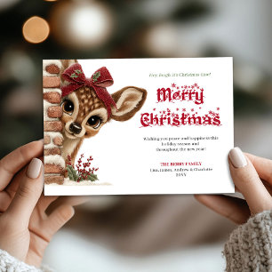 Zauberhafte Weihnachtsgrußkarte mit neugierigem Re Feiertagskarte