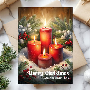 Zauberhafte Weihnachtskerzen klassische Stechpalme Feiertagskarte