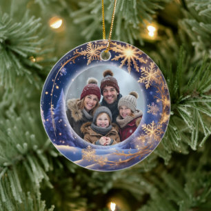 Zauberhafte Weihnachtszeit - goldene Schneeflocken Keramik Ornament