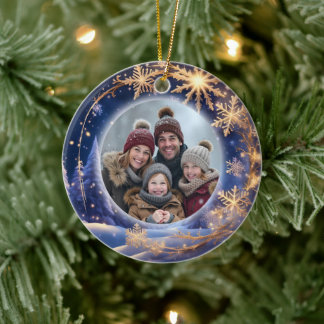 Zauberhafte Weihnachtszeit - goldene Schneeflocken Keramik Ornament