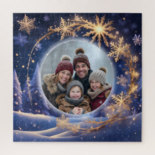 Zauberhafte Weihnachtszeit - goldene Schneeflocken Puzzle