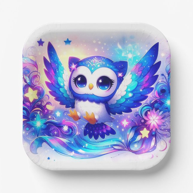 Zauberhafte Whimsical Owl Babydusche Pappteller (Vorderseite)