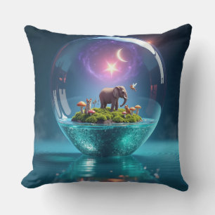 Zauberhafter Elefant in einer kosmischen Glaskugel Kissen