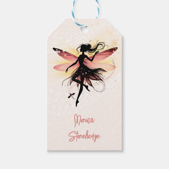 Zauberhafter Fee Silhouette Kindergeburtstag Geschenkanhänger (Vorderseite)