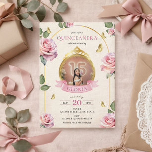 Zauberhafter Garten Rosenrosen Gold Foto Quinceane Einladung
