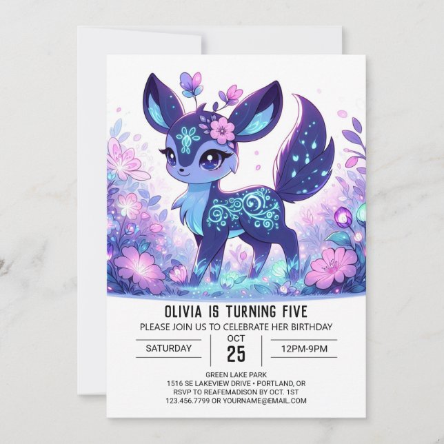 Zauberhafter Geburtstag der Hirsche Einladung (Vorderseite)