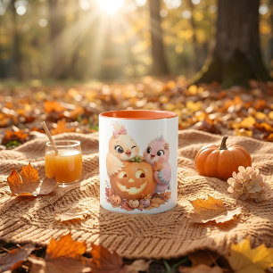 Zauberhafter Halloween-Kaffeebecher mit Vögeln Zweifarbige Tasse