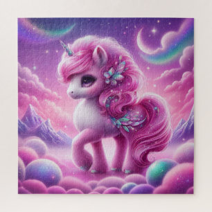 Zauberhafter lila und rosa Glitzer hell Einhorn Puzzle