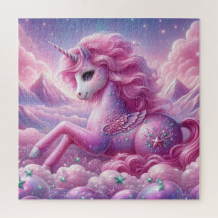 Zauberhafter lila und rosa Glitzer hell Einhorn Puzzle