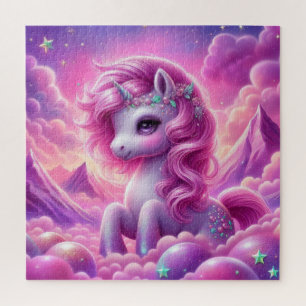 Zauberhafter lila und rosa Glitzer hell Einhorn Puzzle
