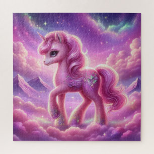 Zauberhafter lila und rosa Glitzer hell Einhorn Puzzle