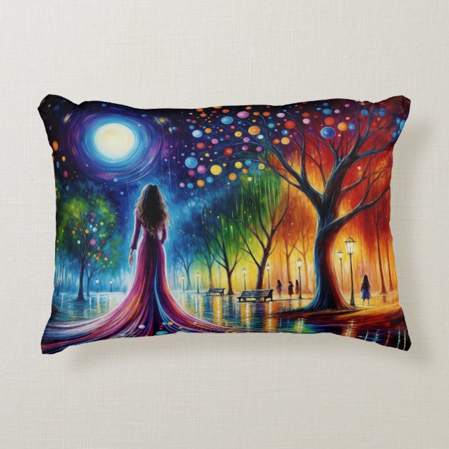 Zauberhafter Nachthimmel mit leuchtenden orbfarben Dekokissen (Vorderseite)