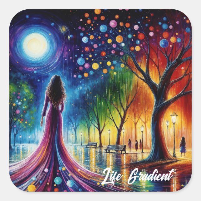 Zauberhafter Nachthimmel mit leuchtenden orbfarben Quadratischer Aufkleber (Vorderseite)