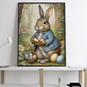 Zauberhafter Osterhase im blauen Mantel Wald  Poster