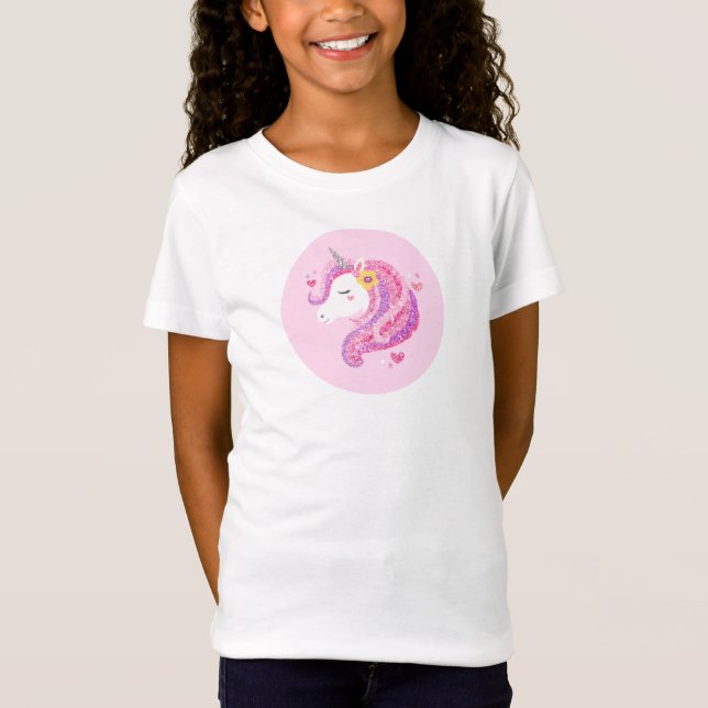 Zauberhafter rosa Glitzer Einhorngesicht T-Shirt (Vorderseite)