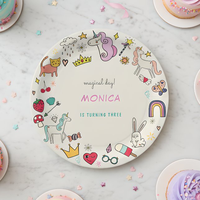 Zauberhafter Tag Katzen Kaninchen Einhorn Kinderge Pappteller (Von Creator hochgeladen)