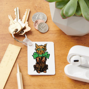 Zauberhafter Vintage-Hund Toto mit grüner Schleife Schlüsselanhänger