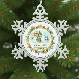 Zauberhafter Wald individuell anpassbar  Schneeflocken Zinn-Ornament