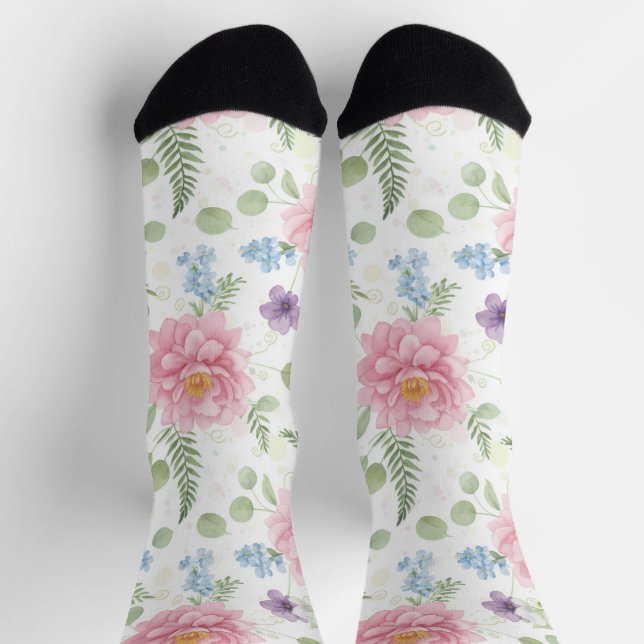 Zauberhafter Wasserfarbengartenstrauß Socken (Oben)